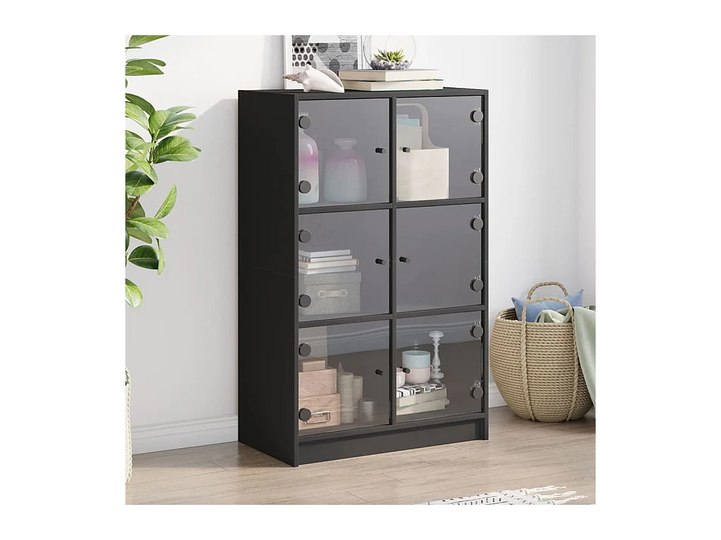 Buffet haut avec portes noir 68x37x109 cm bois d'ingénierie