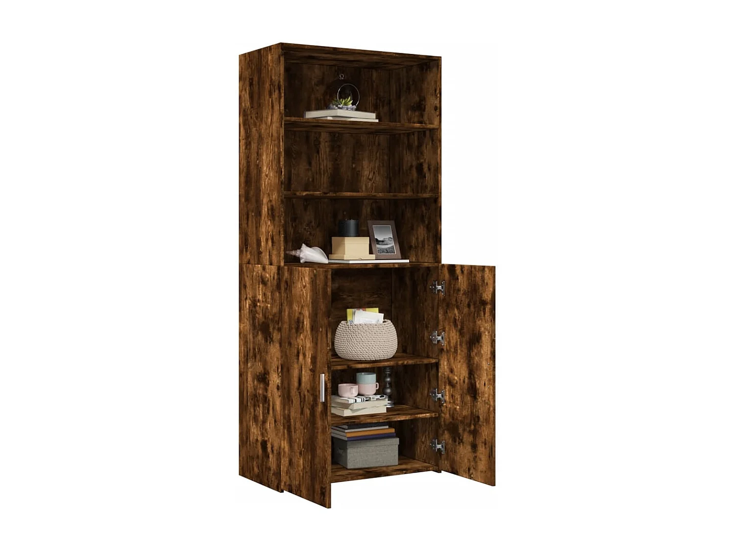 Buffet haut chêne fumé 80x42,5x185 cm bois d'ingénierie