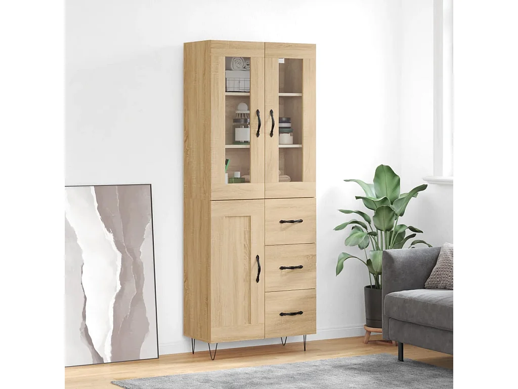 Aparador alto madera contrachapada color roble 69,5x34x180 cm