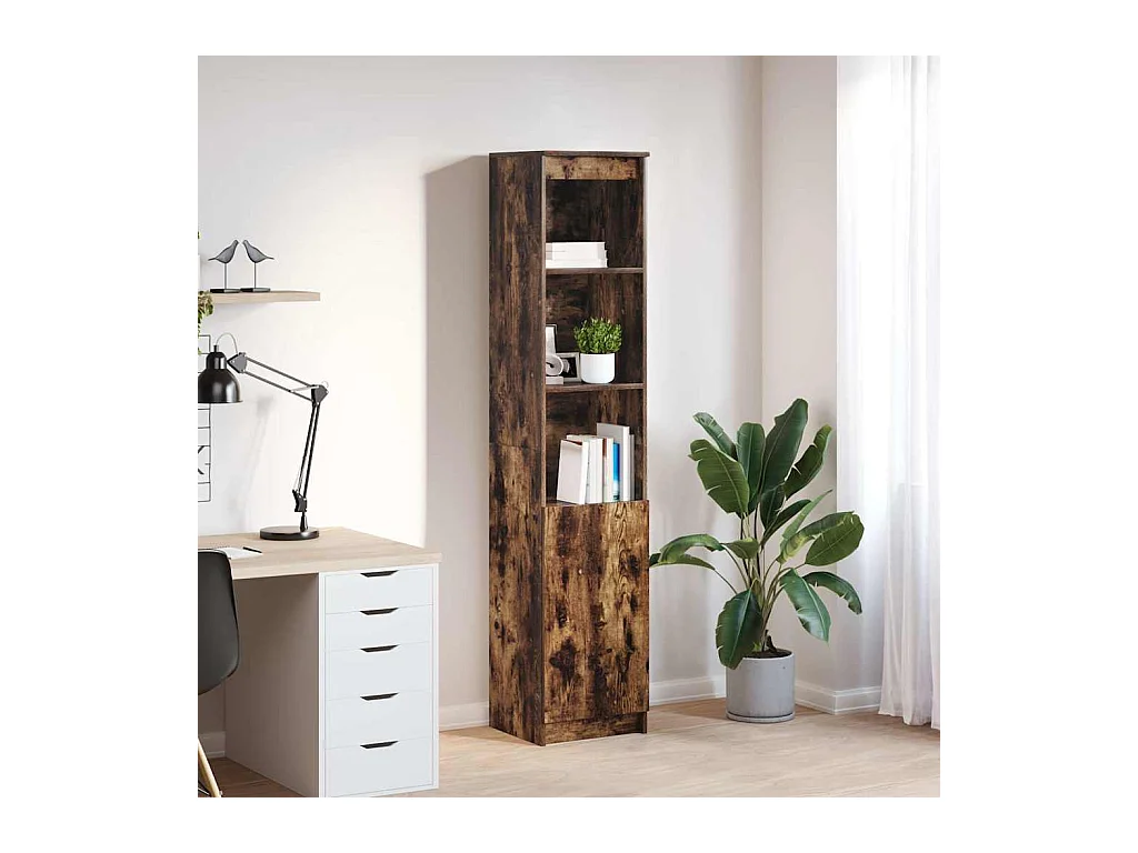 Buffet haut chêne fumé 37,5x35x180 cm bois d'ingénierie