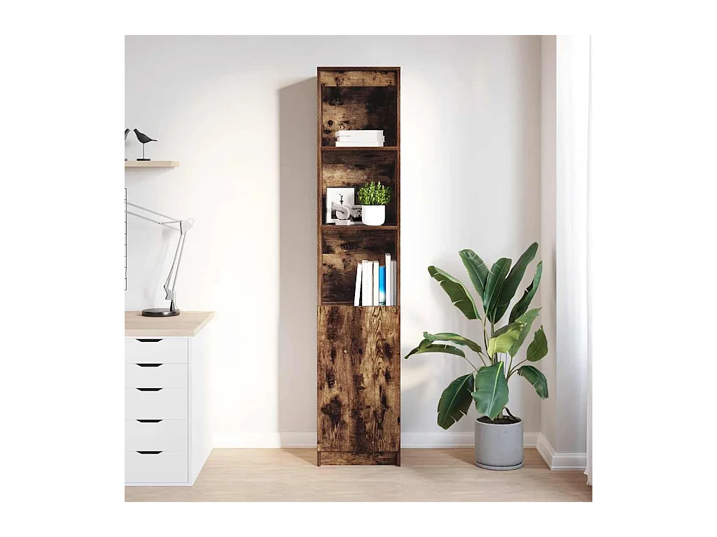 Buffet haut chêne fumé 37,5x35x180 cm bois d'ingénierie