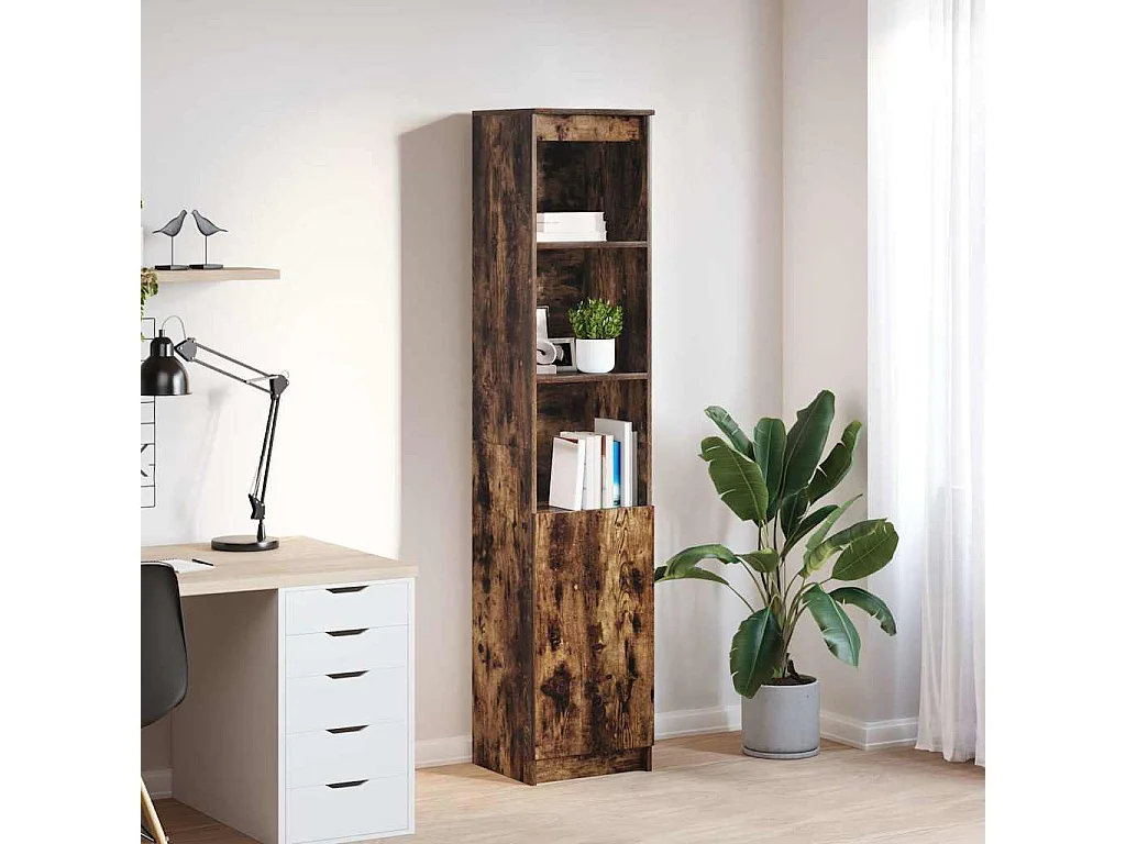 Buffet haut chêne fumé 37,5x35x180 cm bois d'ingénierie