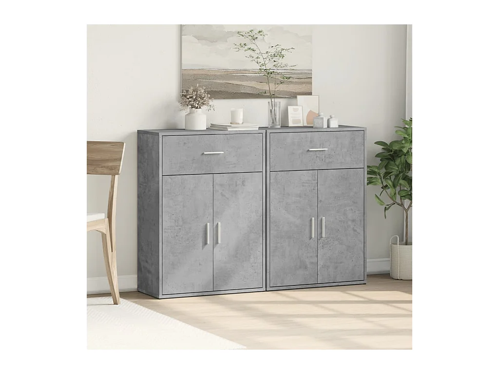 Buffets 2 pièces gris béton 60x30x84 cm bois d'ingénierie