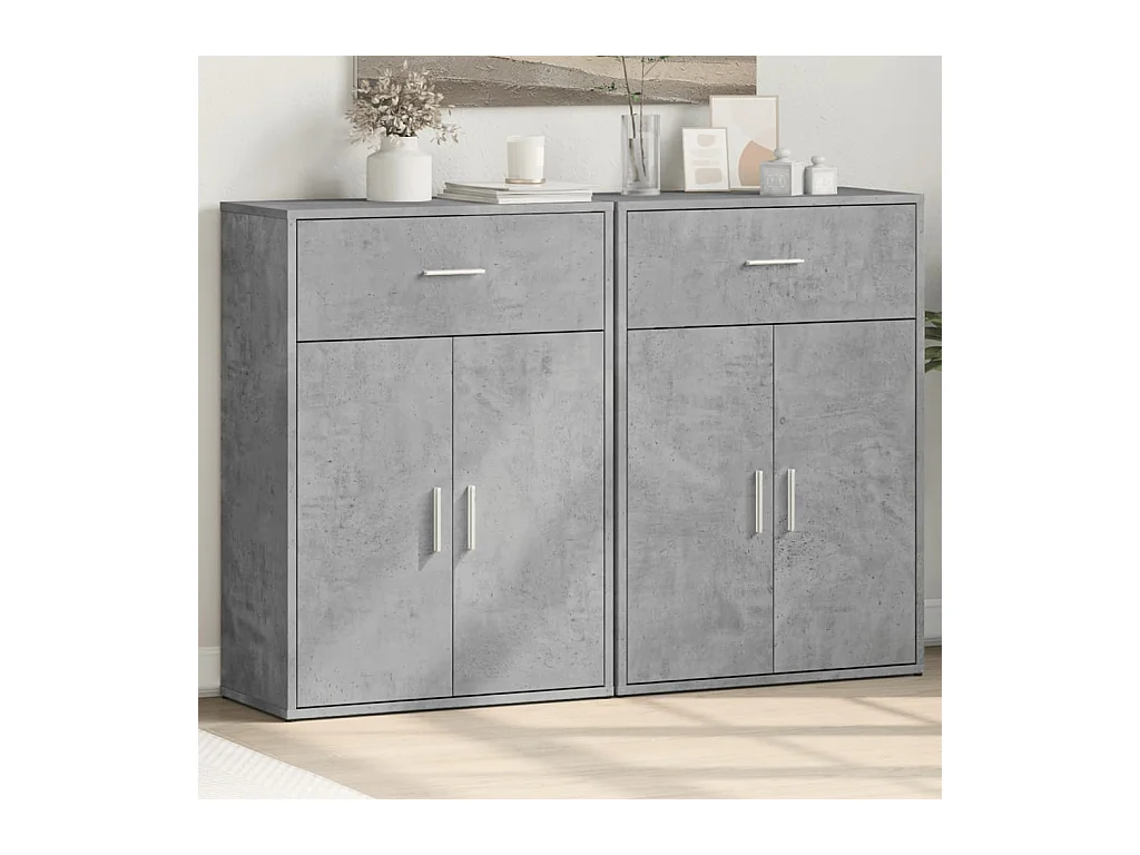 Buffets 2 pièces gris béton 60x30x84 cm bois d'ingénierie