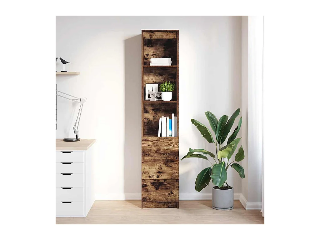 Buffet haut chêne fumé 37,5x35x180 cm bois d'ingénierie