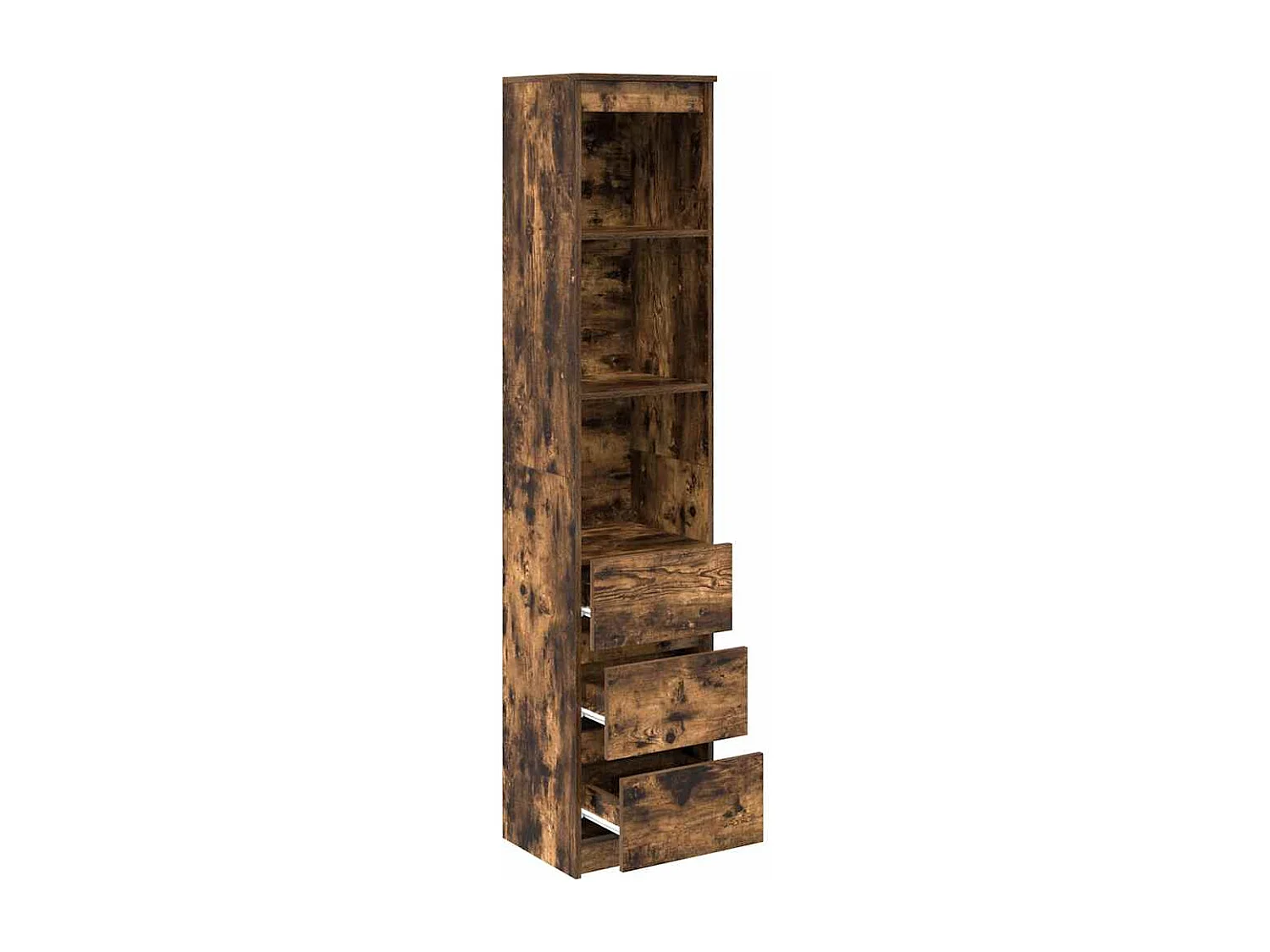 Buffet haut chêne fumé 37,5x35x180 cm bois d'ingénierie