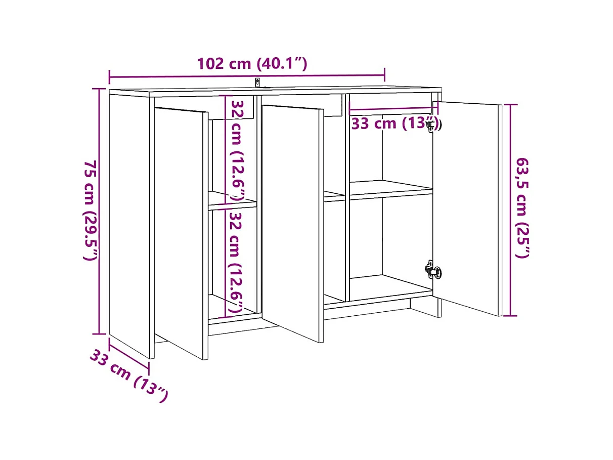 Buffet vieux bois 102x33x75 cm bois d'ingénierie