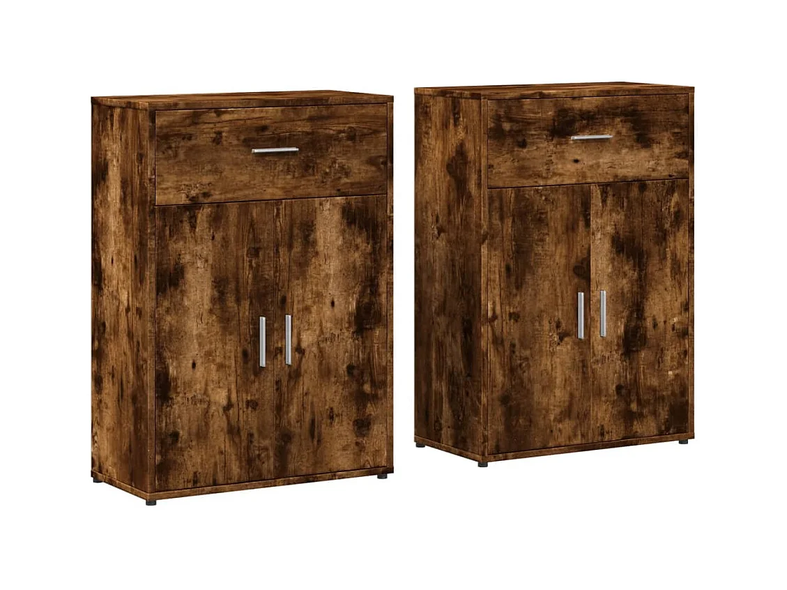 Buffets 2 pièces chêne fumé 60x30x84 cm bois d'ingénierie