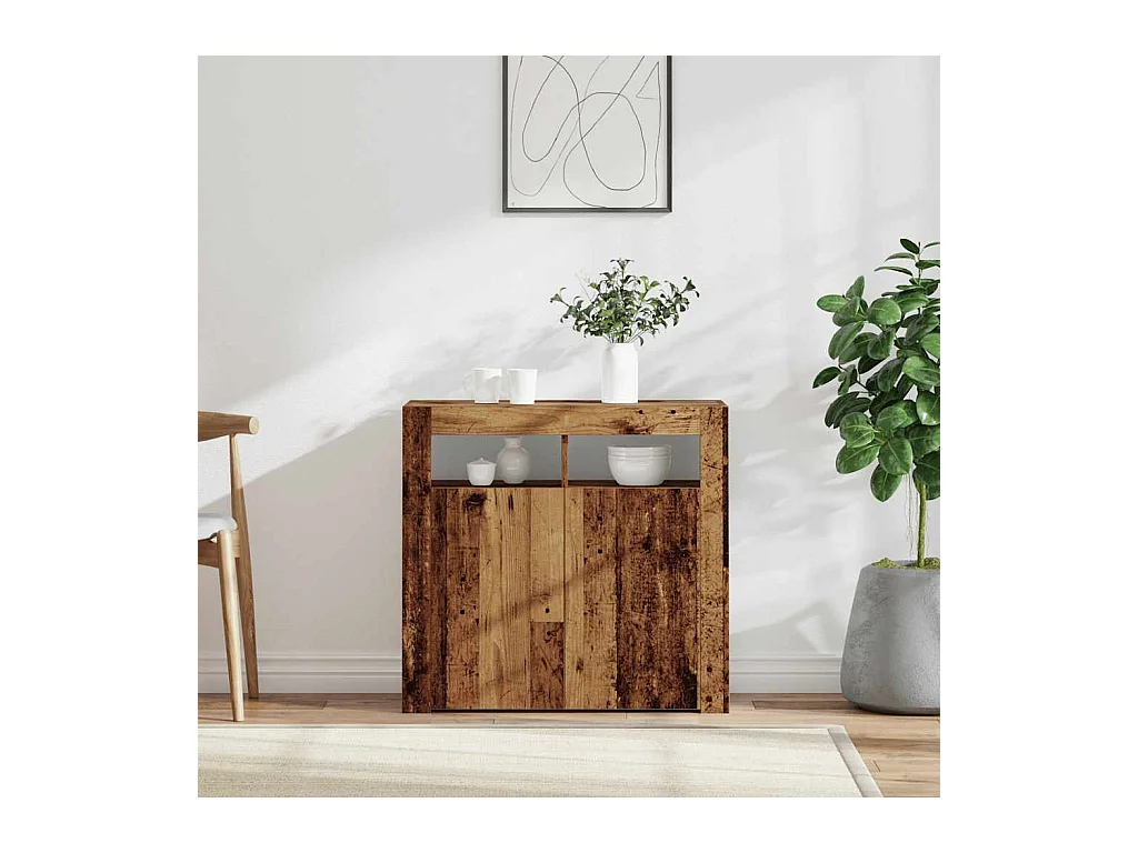 Buffet et lumières LED vieux bois 80x35x75 cm bois d'ingénierie