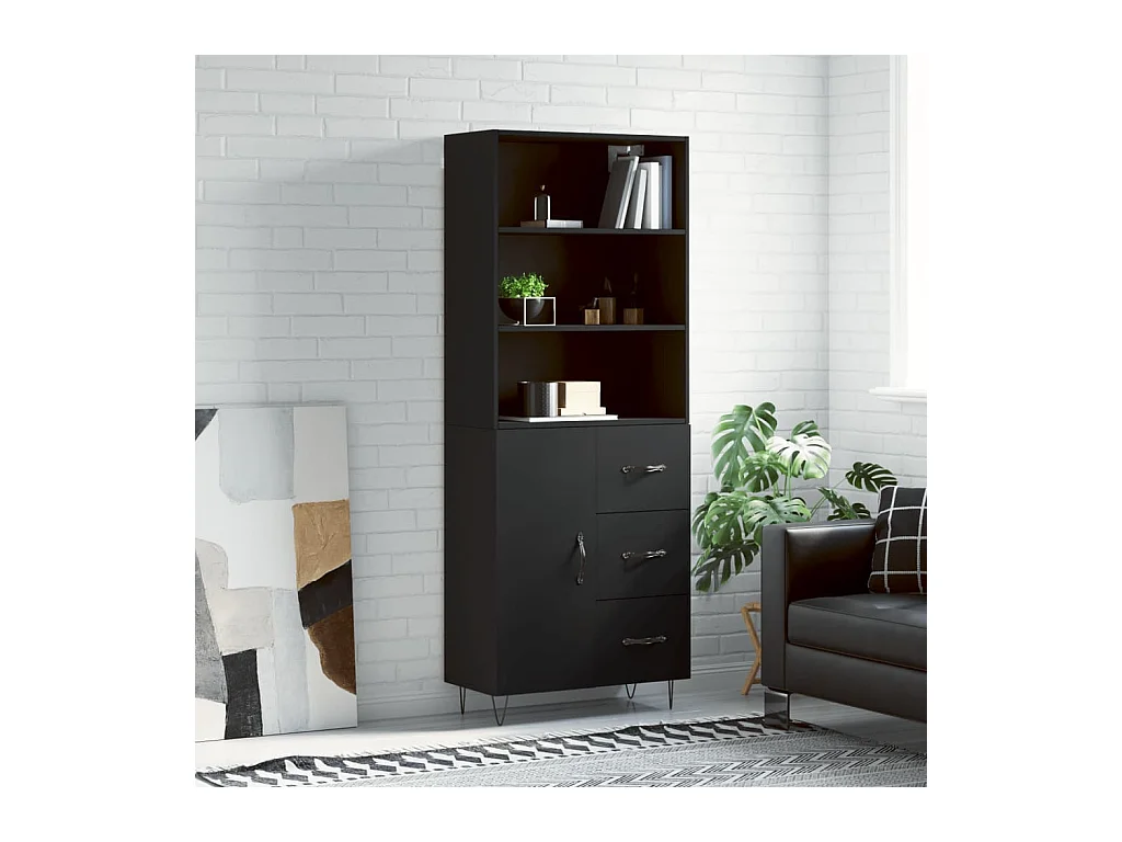 Aparador alto madera contrachapada negro 69,5x34x180 cm
