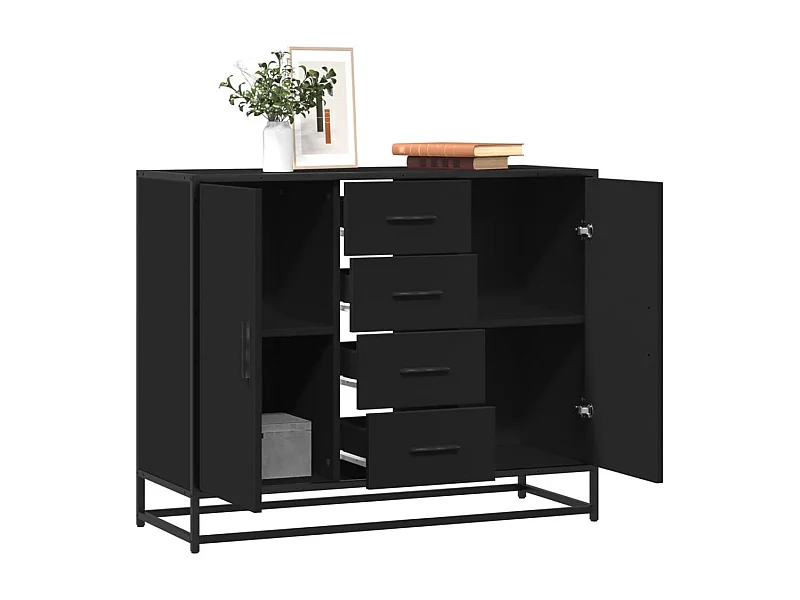 Buffet noir 92x35x76 cm bois d’ingénierie