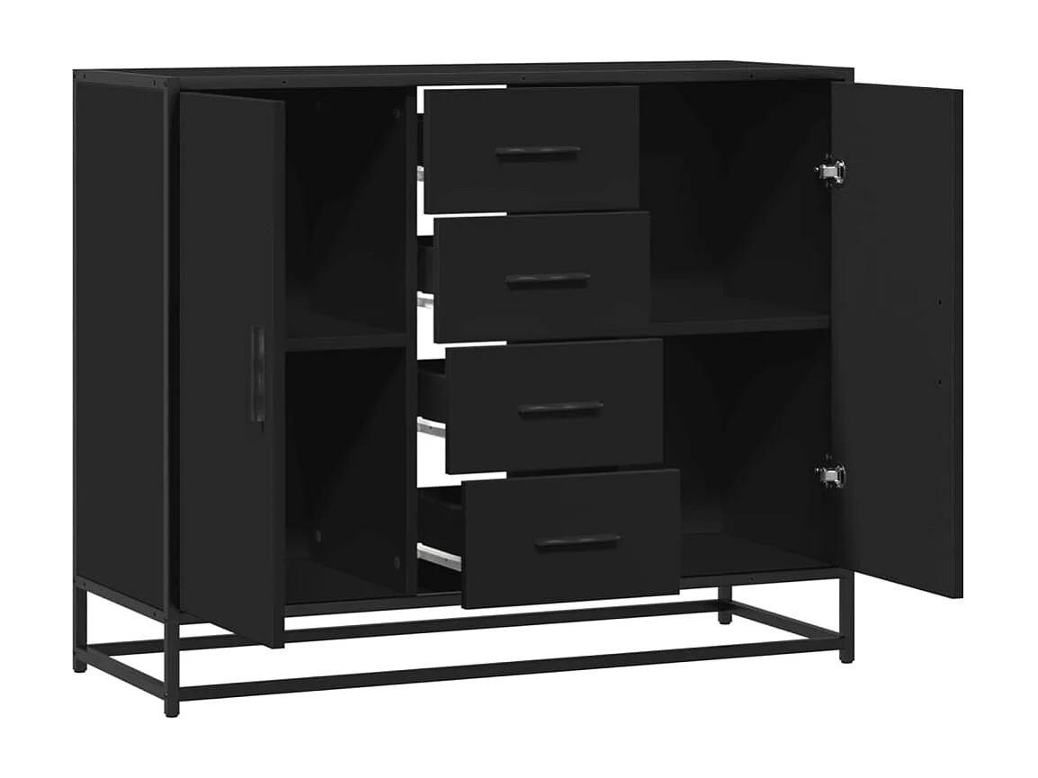 Buffet noir 92x35x76 cm bois d’ingénierie