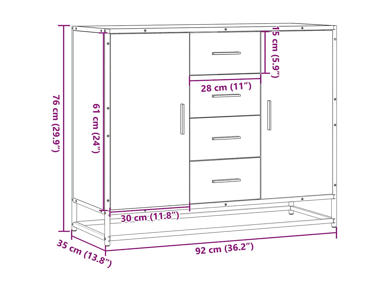 Buffet noir 92x35x76 cm bois d’ingénierie