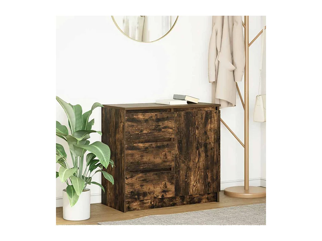 Buffet avec tiroir chêne fumé 71x35x65 cm bois d'ingénierie