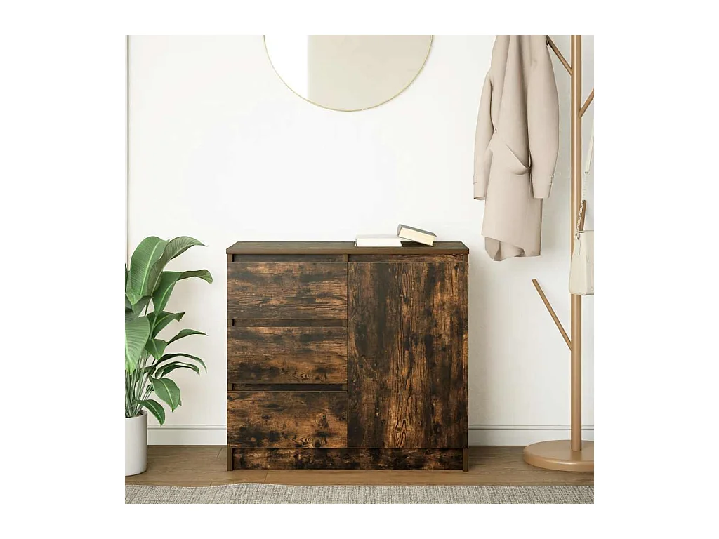 Buffet avec tiroir chêne fumé 71x35x65 cm bois d'ingénierie