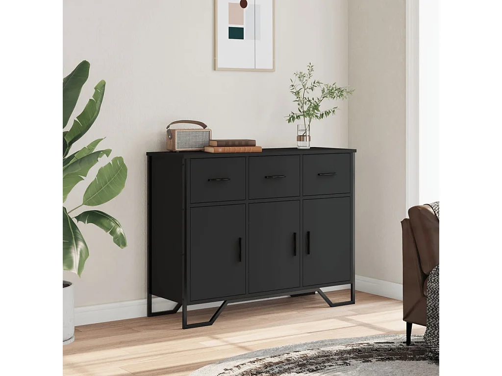Buffet noir 97x32,5x74,5 cm bois d’ingénierie