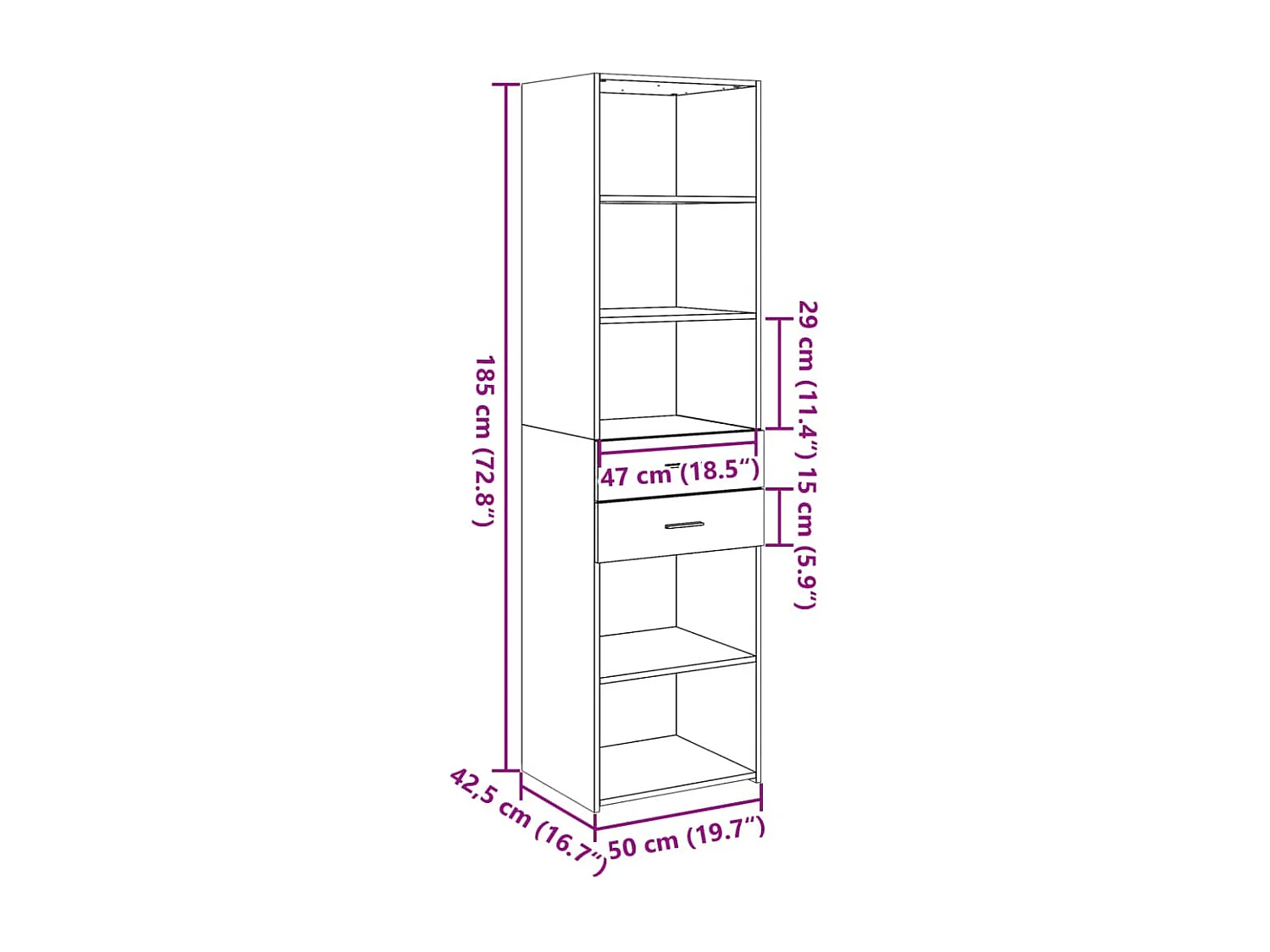 Buffet haut chêne fumé 50x42,5x185 cm bois d'ingénierie