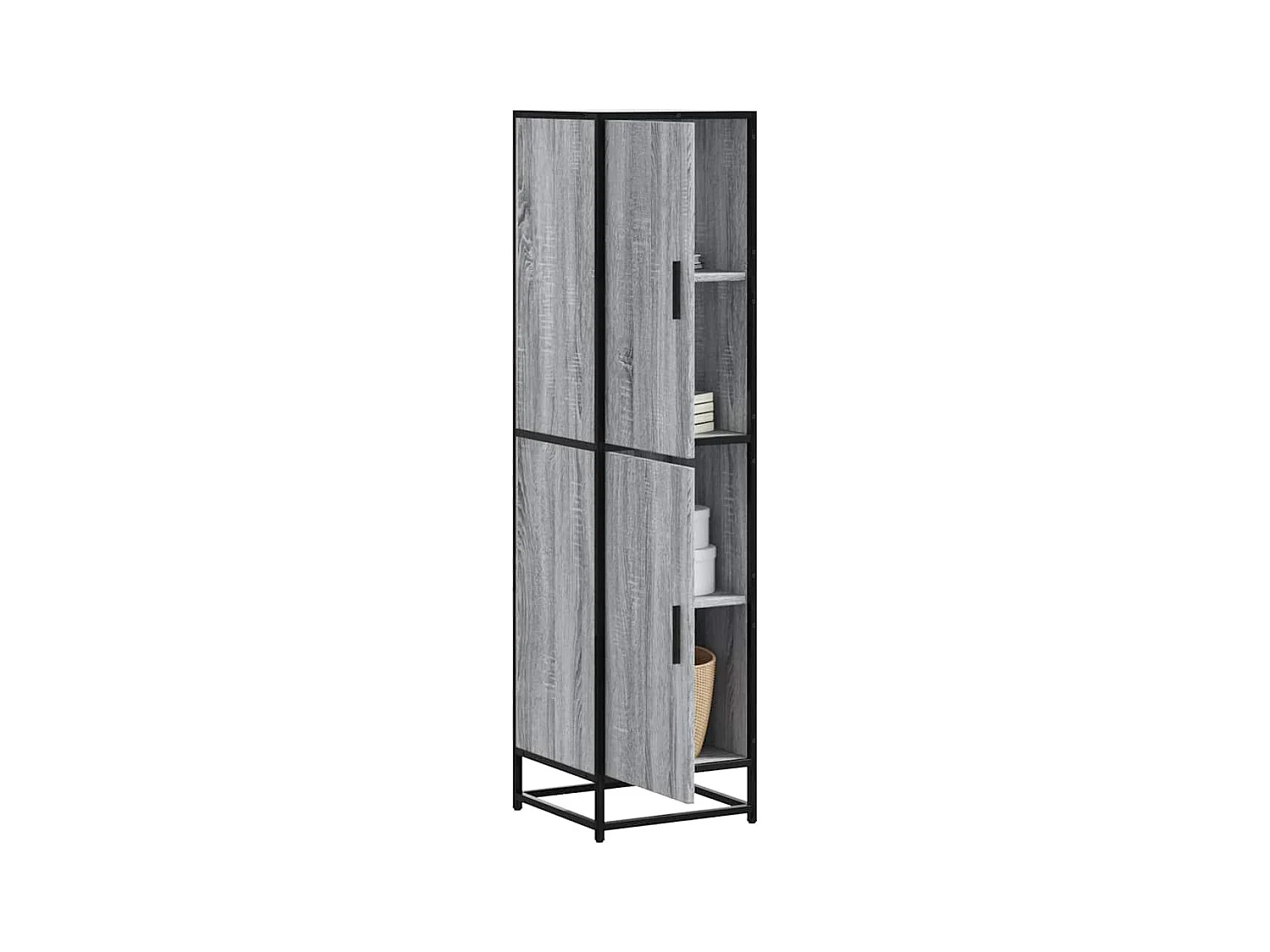 Hoge kast 35,5x35x139 cm bewerkt hout en metaal grijs sonoma