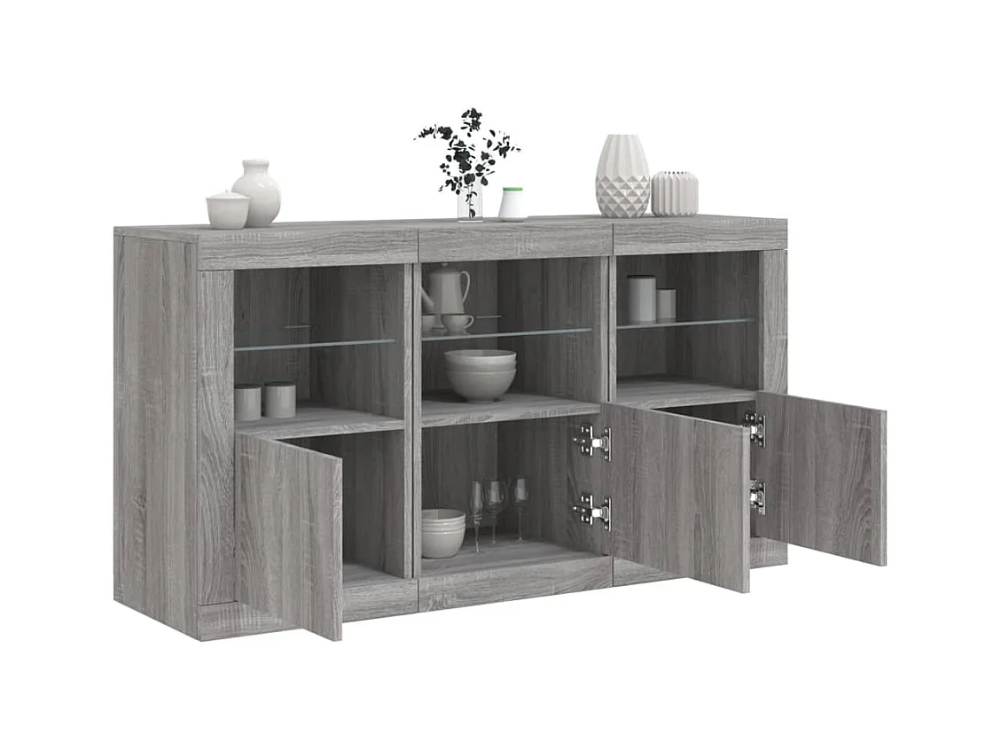 Buffet avec lumières LED sonoma gris 123x37x67 cm