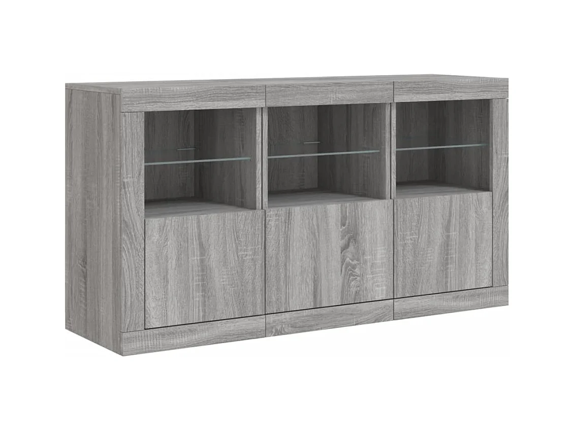 Buffet avec lumières LED sonoma gris 123x37x67 cm