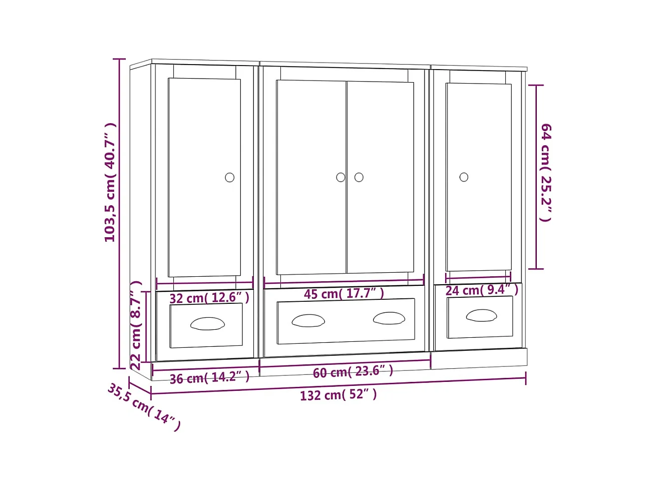 Buffets 3 pièces chêne sonoma bois d'ingénierie