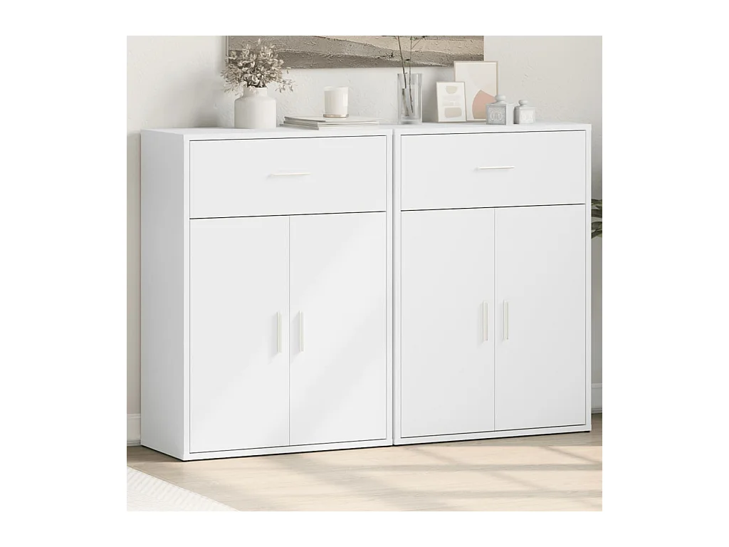 Buffets 2 pièces blanc 60x30x84 cm bois d'ingénierie