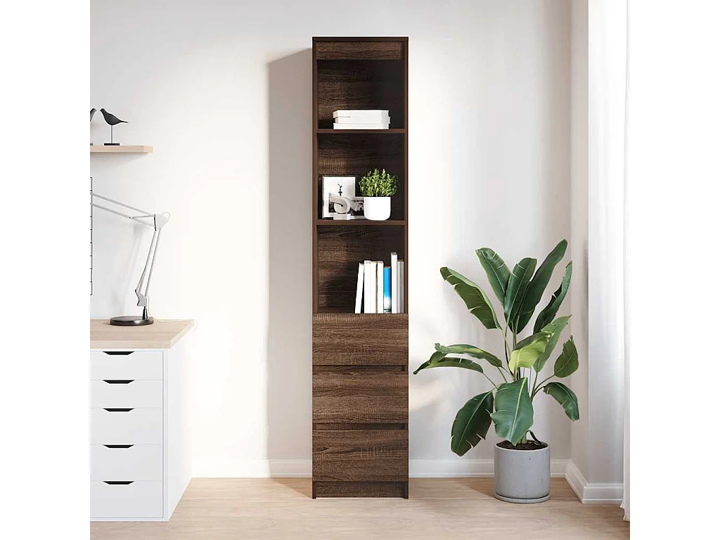 Buffet haut chêne marron 37,5x35x180 cm bois d'ingénierie