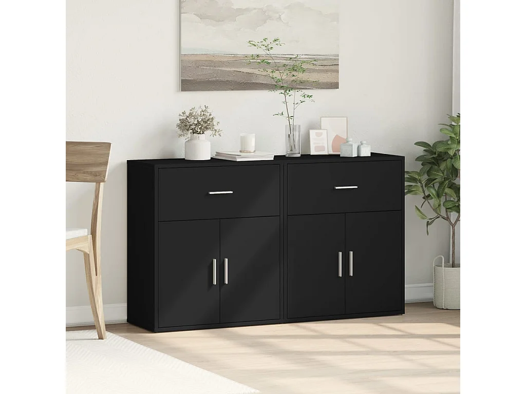 Buffets 2 pièces noir 60x31x70 cm bois d'ingénierie