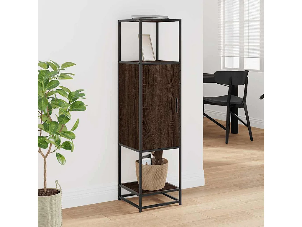 Buffet haut chêne marron 35,5x35x139 cm bois d'ingénierie métal