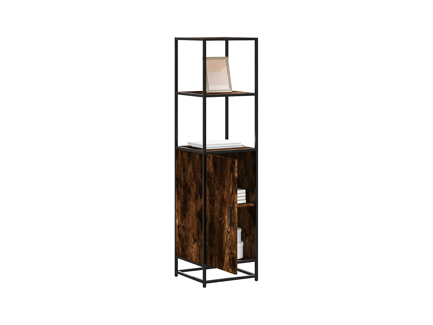 Buffet haut chêne fumé 35,5x35x139 cm bois d'ingénierie métal