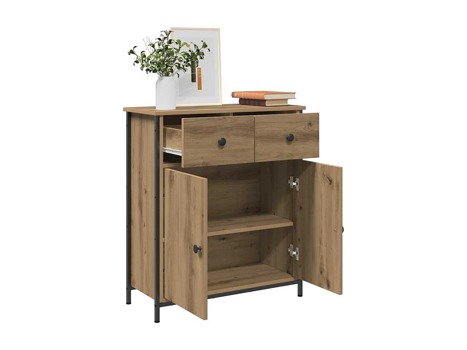 Buffet chêne artisanal 70x30x80 cm bois d'ingénierie