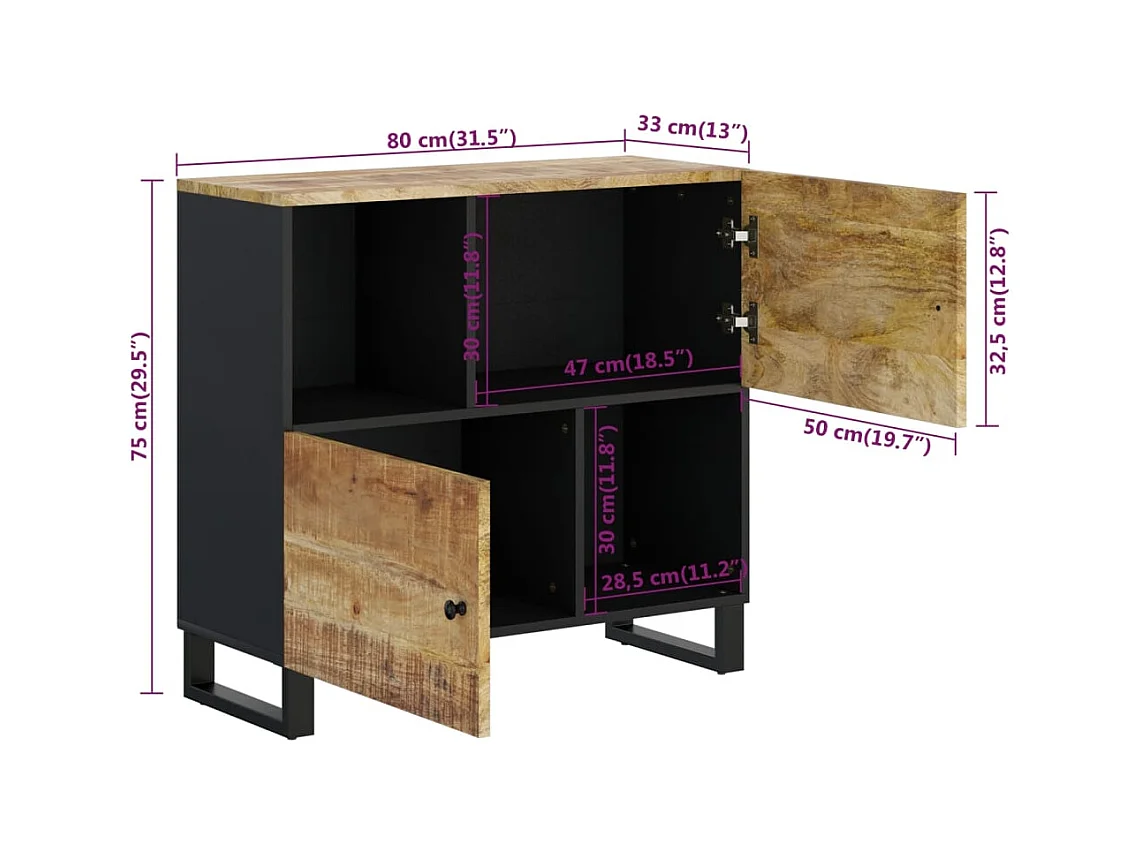 Buffet avec 2 portes 80x33x75 cm bois massif de manguier