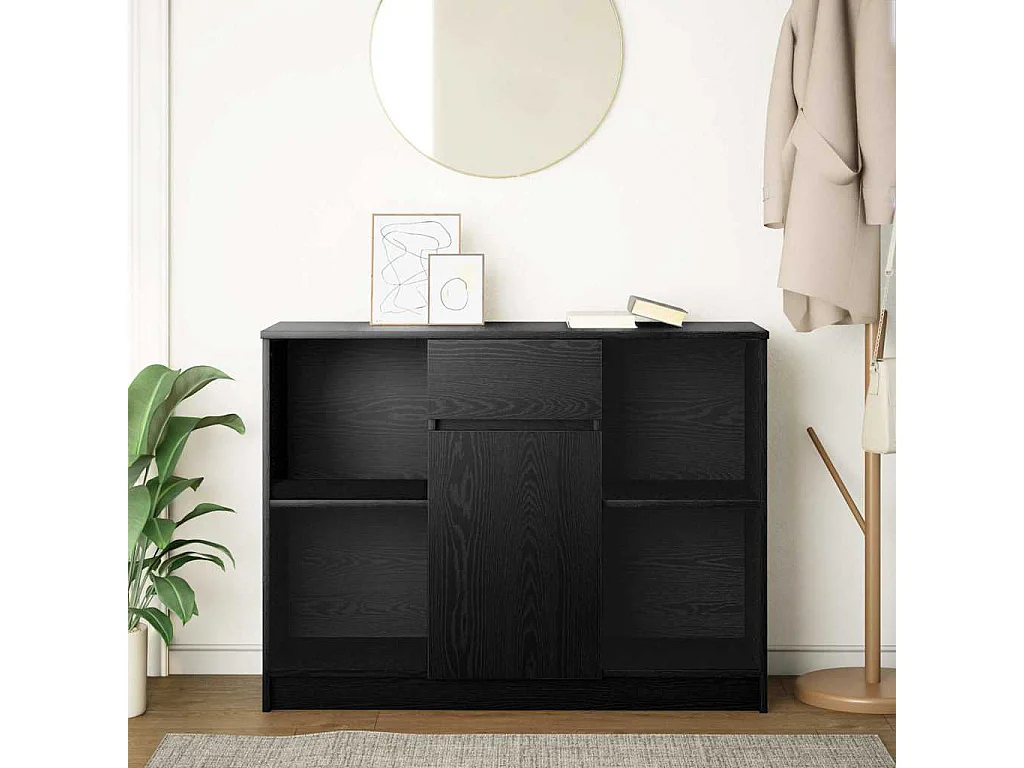 Buffet avec tiroir chêne noir 101x35x76 cm bois d'ingénierie