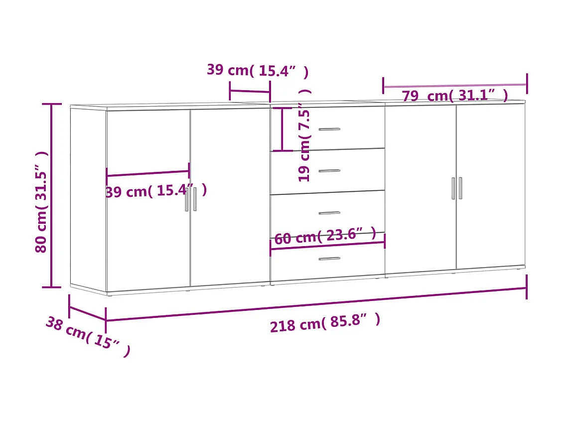 Buffets 3 pièces Chêne fumé Bois d'ingénierie