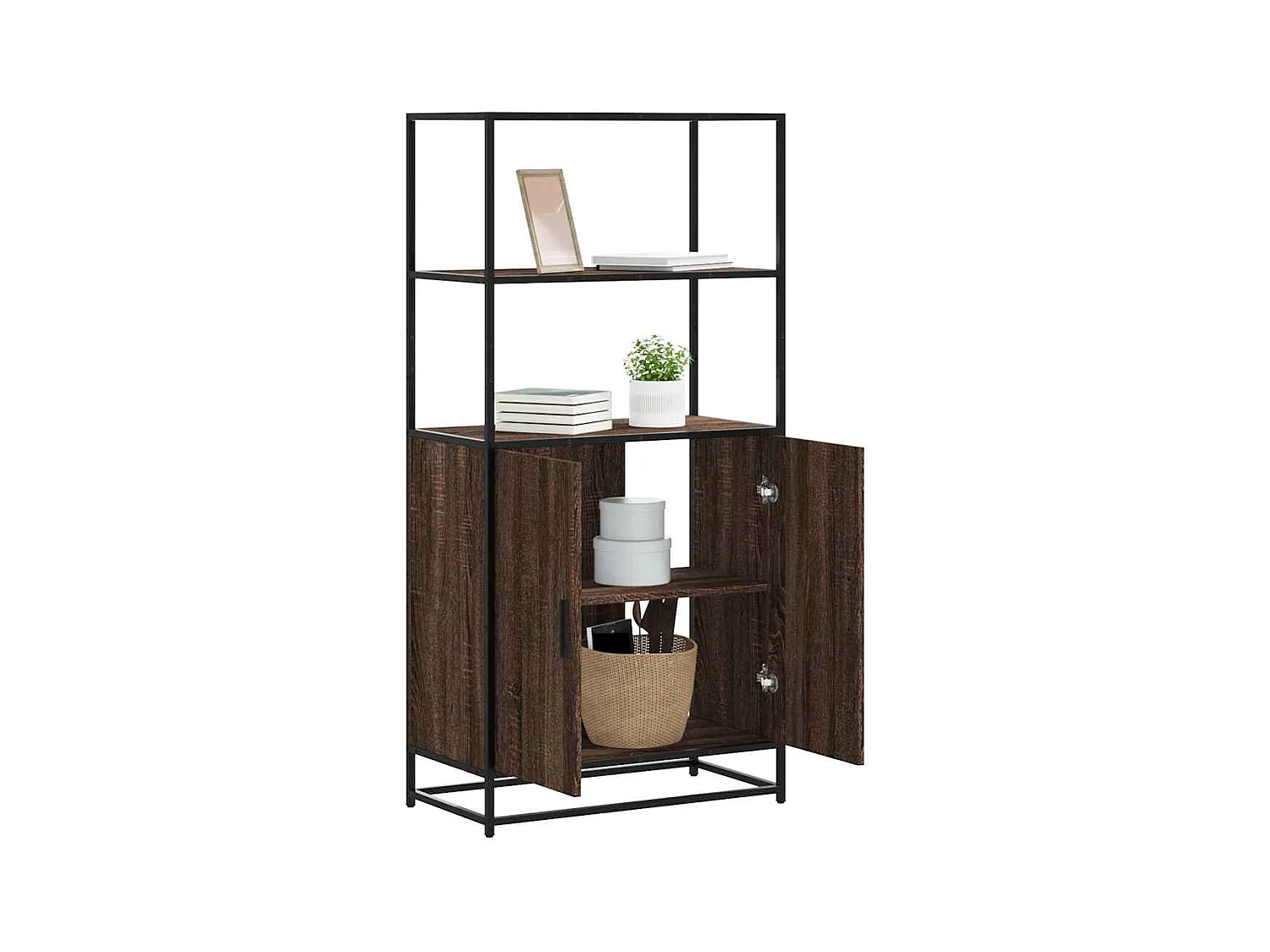 Buffet haut chêne marron 68x35x139 cm bois d'ingénierie métal