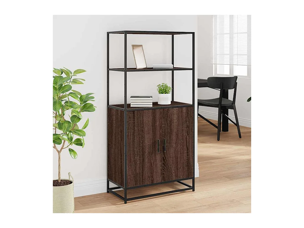 Buffet haut chêne marron 68x35x139 cm bois d'ingénierie métal