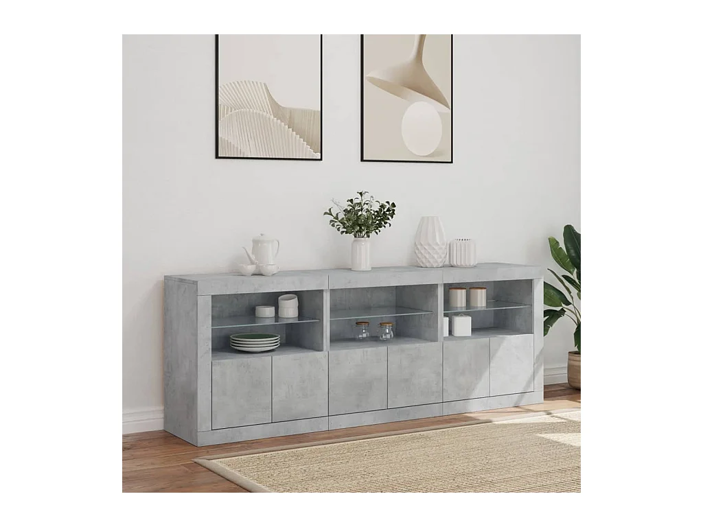 Buffet avec lumières LED gris béton 181,5x37x67 cm