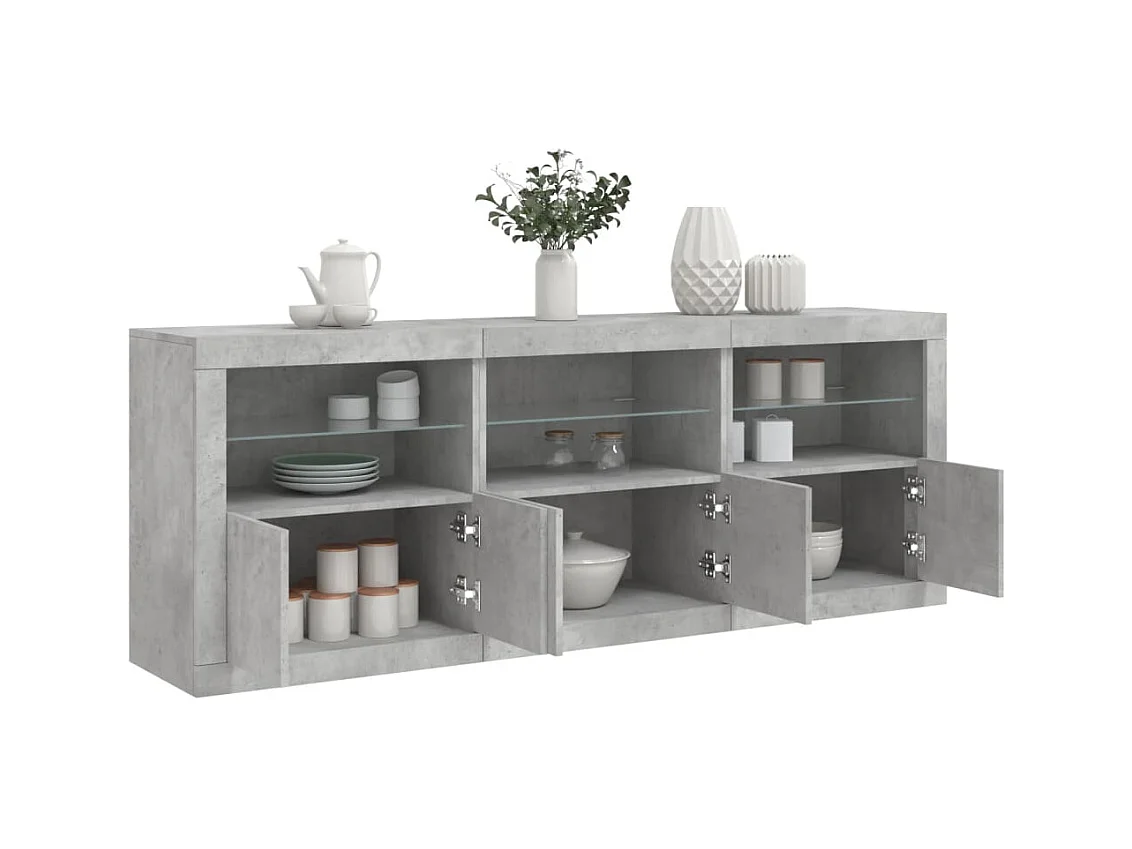 Aparador com luzes LED 181,5x37x67 cm cinzento cimento