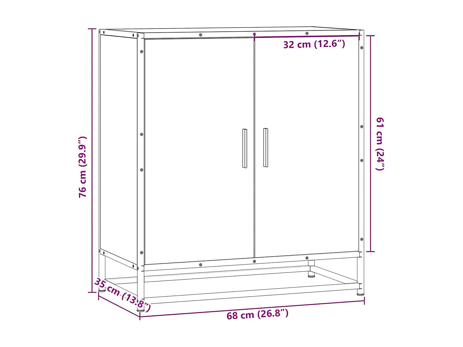 Aparador madera ingeniería y metal roble ahumado 68x35x76 cm