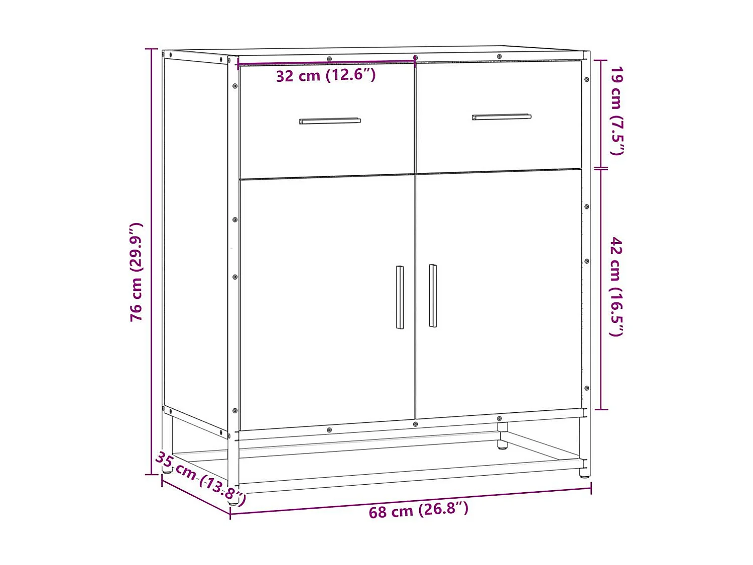 Buffet chêne marron 68x35x76 cm bois d'ingénierie