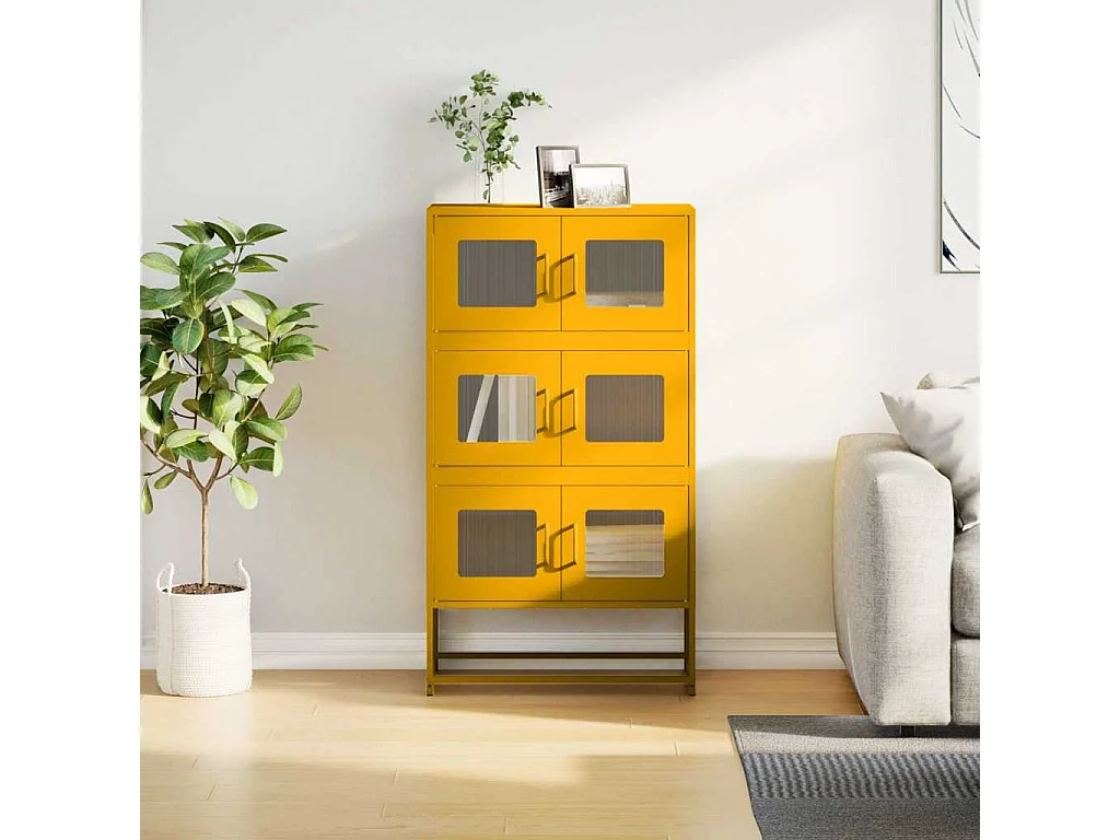 Buffet haut jaune moutarde 68x39x123 cm acier