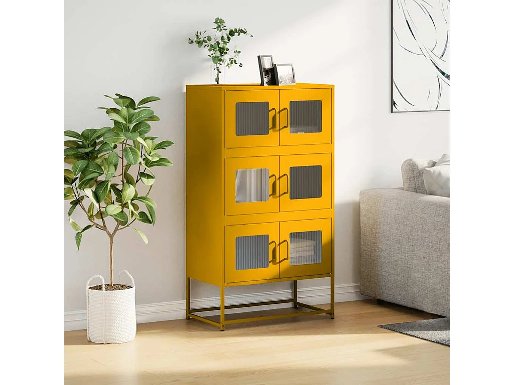 Buffet haut jaune moutarde 68x39x123 cm acier