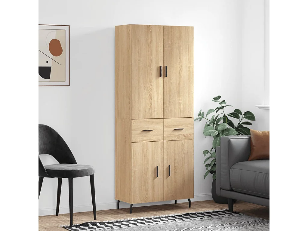 Aparador alto madera contrachapada color roble 69,5x34x180 cm