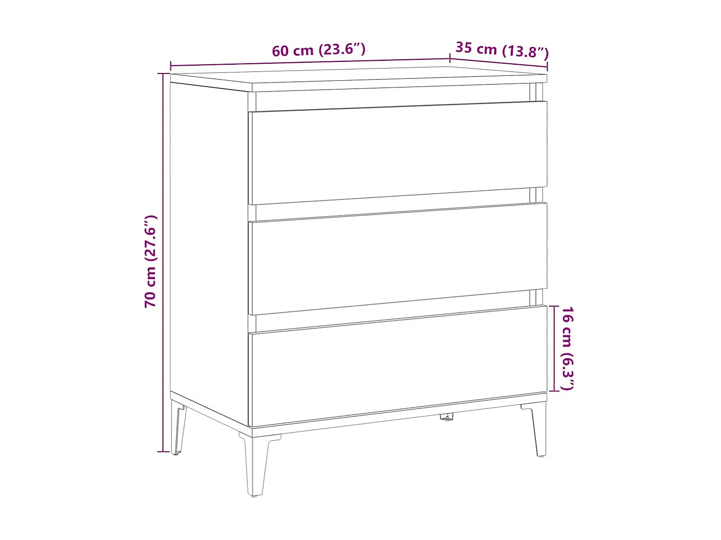 Aparador madera contrachapada roble artisian 60x35x70 cm