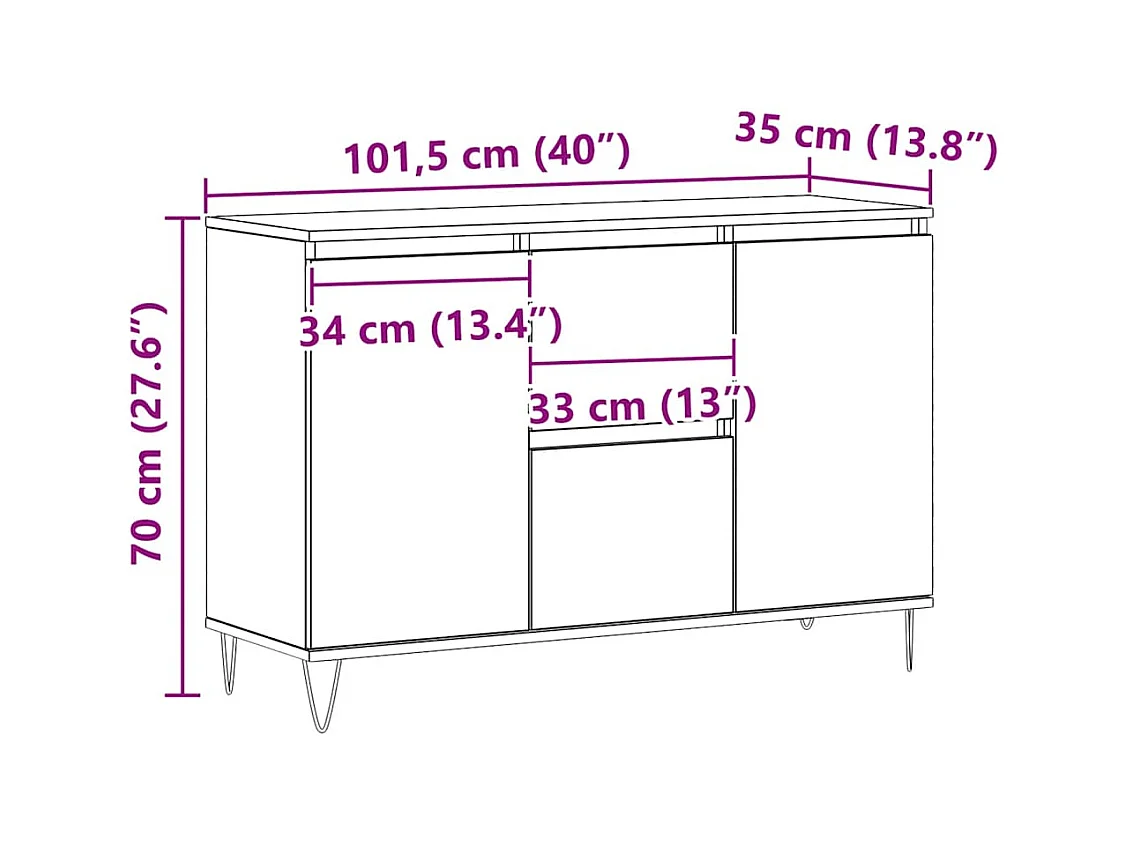 Buffet chêne artisanal 101,5x35x70 cm bois d'ingénierie