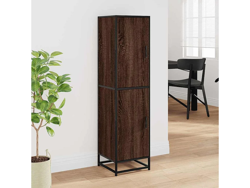 Buffet haut chêne marron 35,5x35x139 cm bois d'ingénierie métal