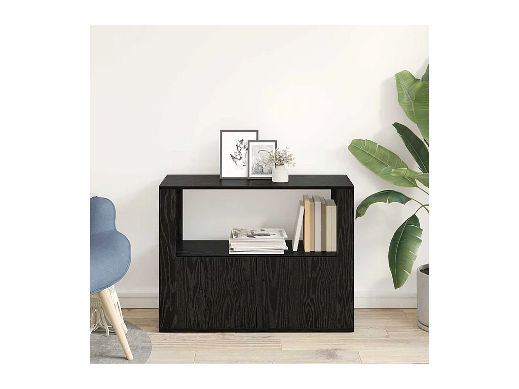 Dressoir Zwart eiken 80 x 30 x 60 cm Bewerkt hout