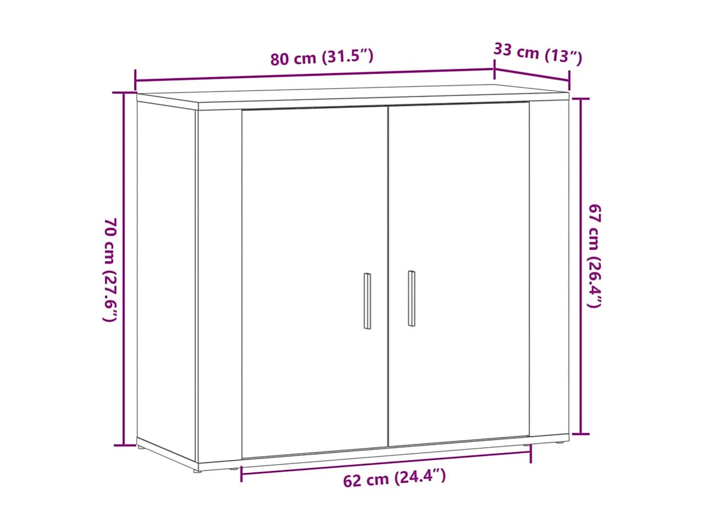 Buffet chêne artisanal 80x33x70 cm bois d'ingénierie