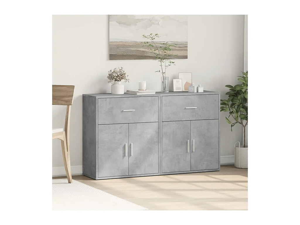 Buffets 2 pièces gris béton 60x31x70 cm bois d'ingénierie