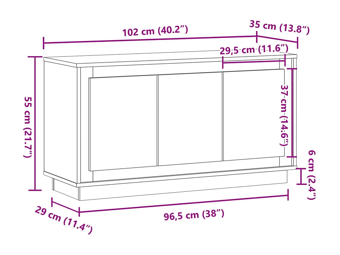 Buffet vieux bois 102x35x55 cm bois d'ingénierie